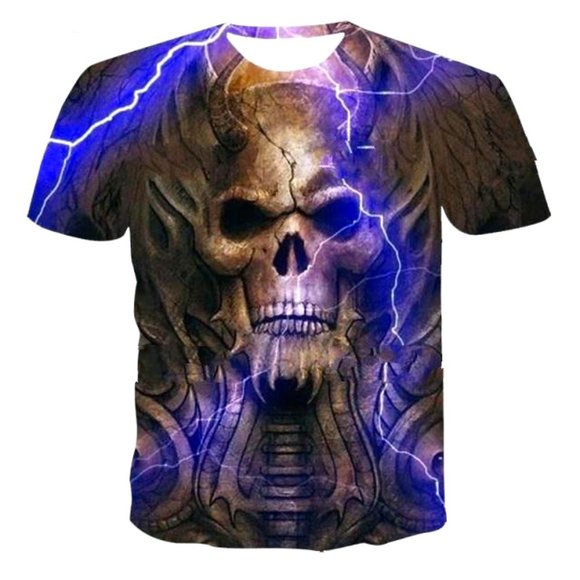 3D Unisex Skull Lightning T-Shirt. (Winter Clearance) - Picture 1 of 2